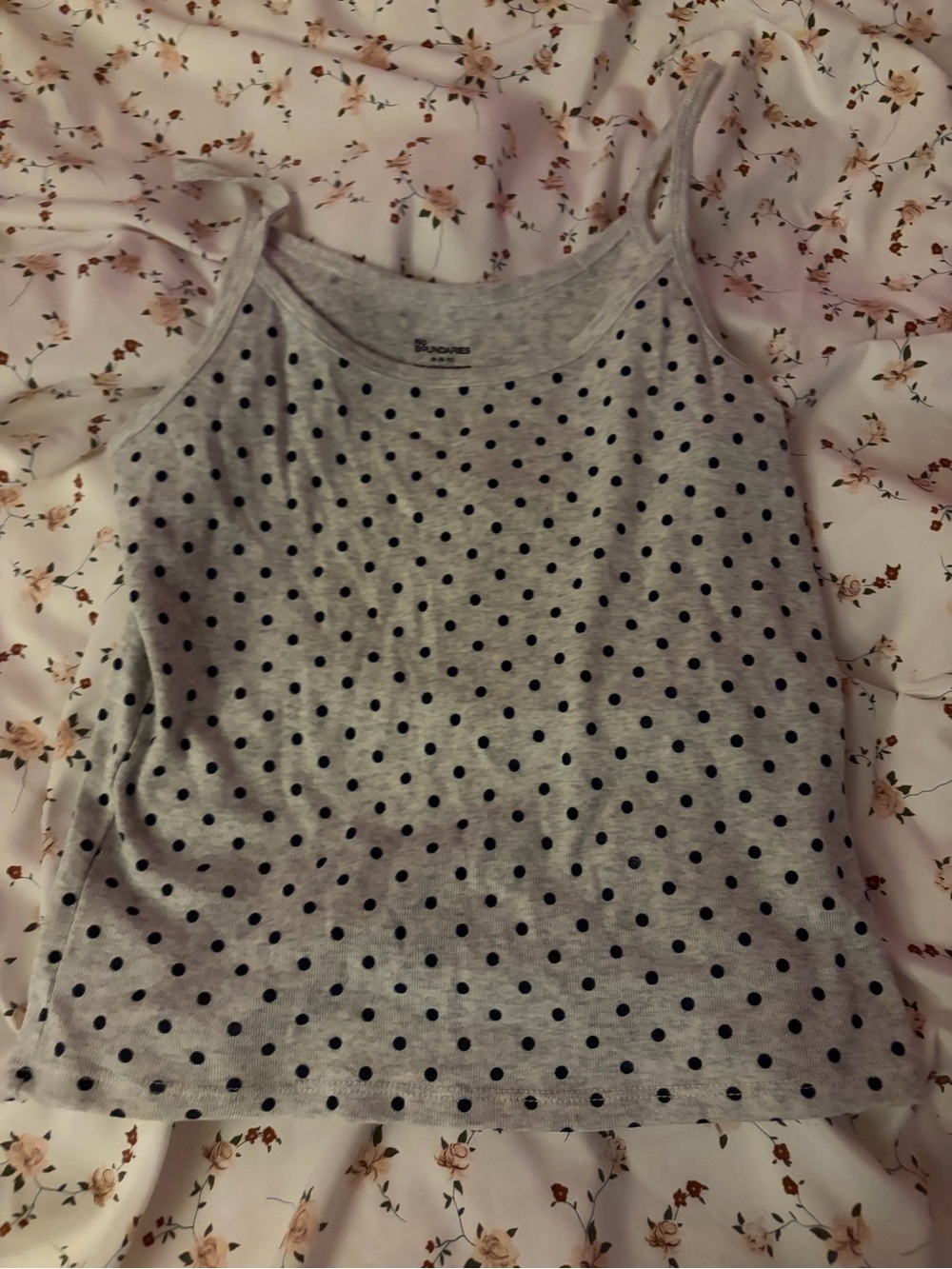 No Boundaries Gray Tank Top with Black Polka Dots